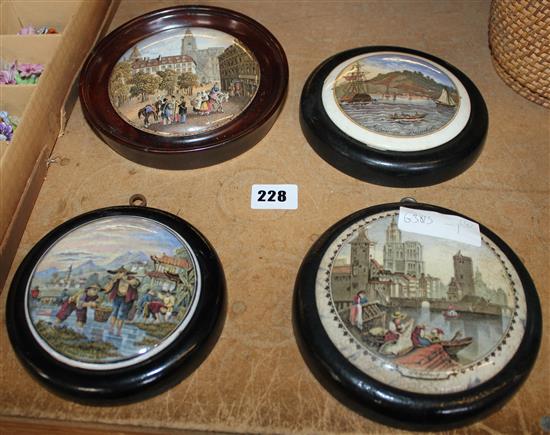 4 pot lids - Napirima Trinidad, Transplanting Rice, Strasburg and French street scene